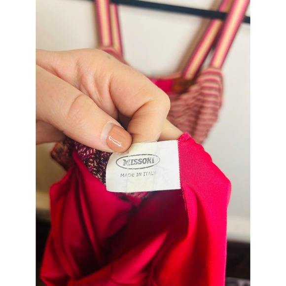 MISSONI Orange Tag $1400 Pink Decollette Zig Zag Knit Knee Length Dress IT 42 - Picture 8 of 10